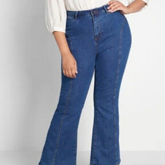 Modcloth the Melrose Flared Jeans Plus Size High Waisted Boot Cut - Picture 2 of 5
